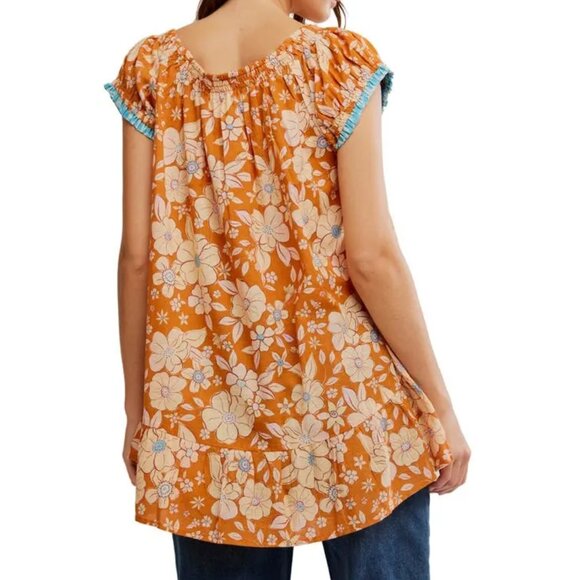 FREE PEOPLE Frankie Floral Tunic in Honey Ginger Combo Size Small - Picture 2 of 9